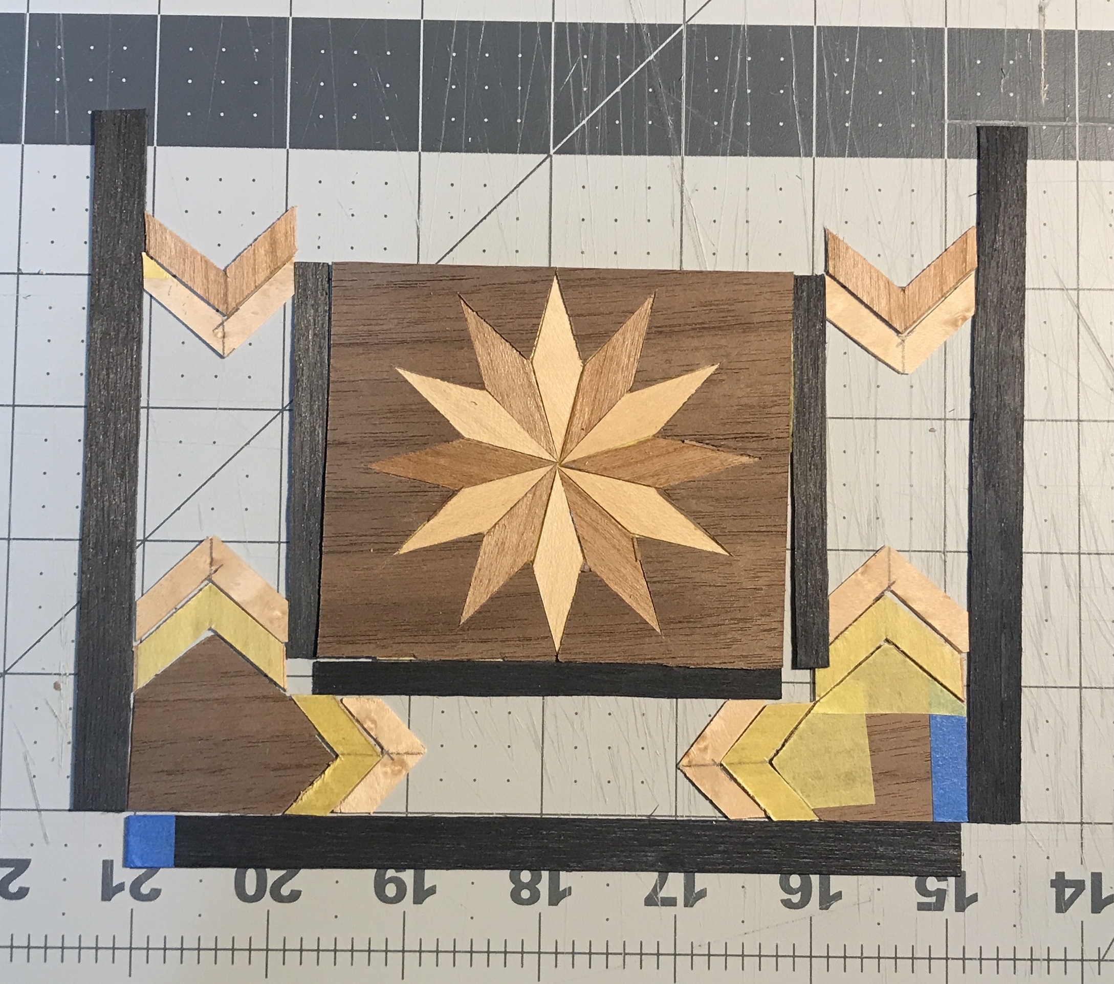 Two background corners cut to fit the chevrons.